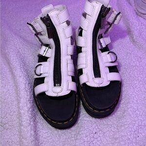 Dr. Martens White Gladiator Sandals with Black Soles